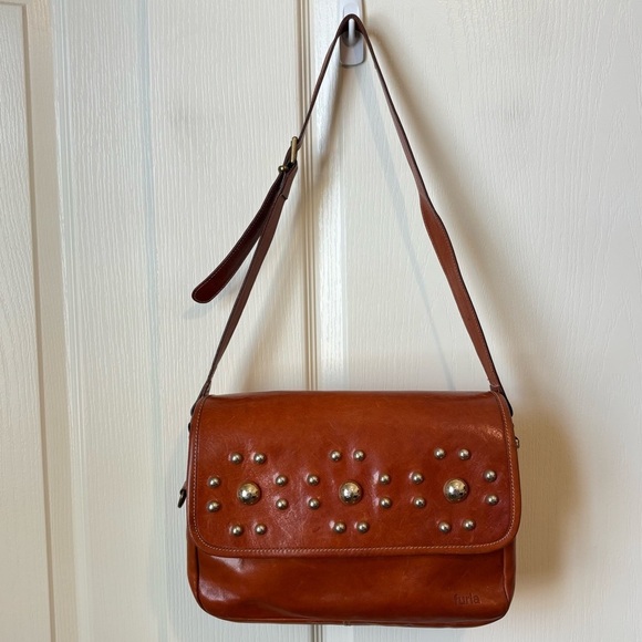 Furla Made In Italy Vintage Crossbody Handbag Purse Brown with Studded Flowers - Picture 16 of 16